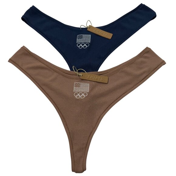 SKIMS Soft Lounge Dipped Thong Team USA Lot of 2 Navy Sienna 3X - Picture 1 of 9